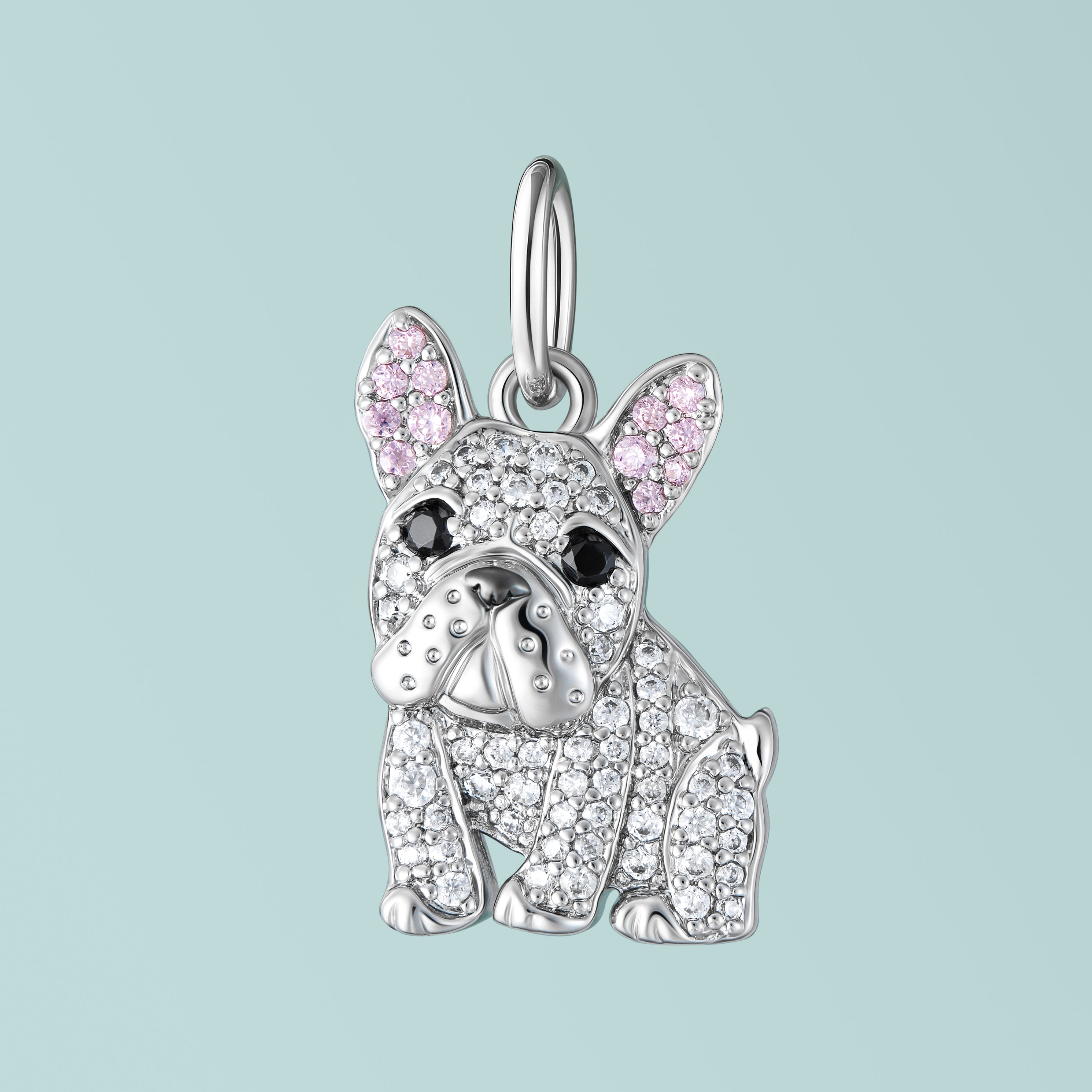 French Bulldog Sterling Silver CZ Charm