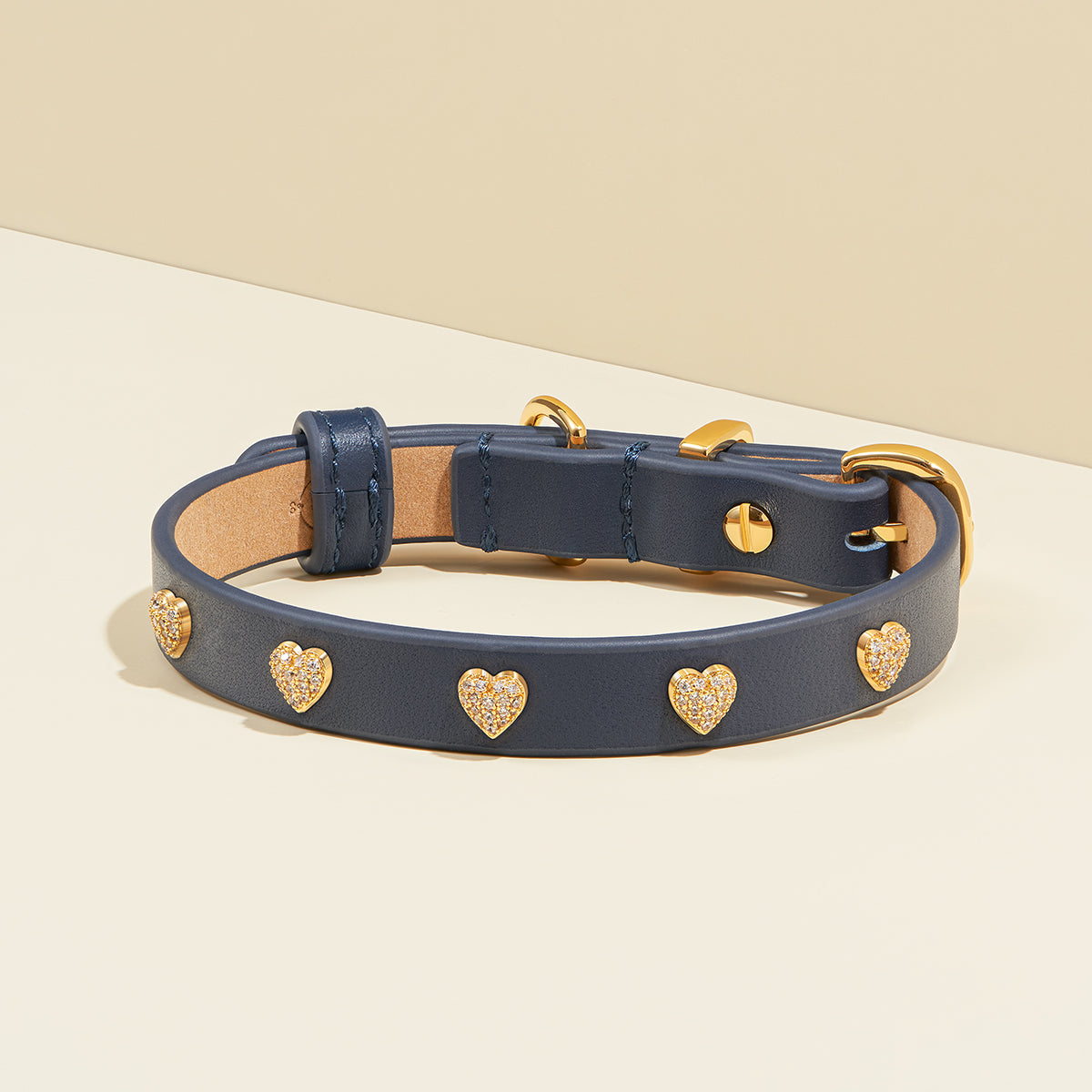 Heart Studded Dog Collar - Black/Navy/White