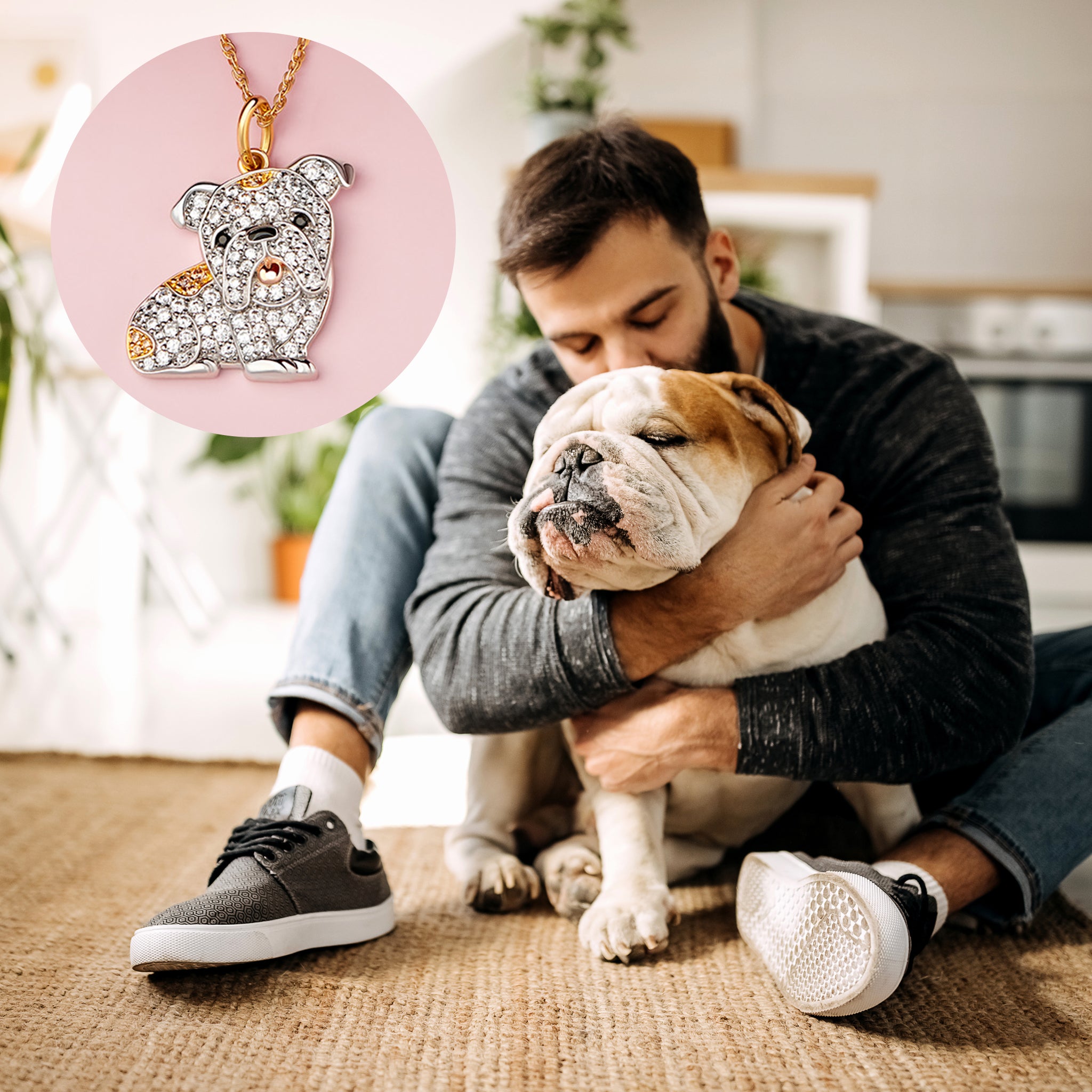 English Bulldog Sterling Silver Pendant Necklace